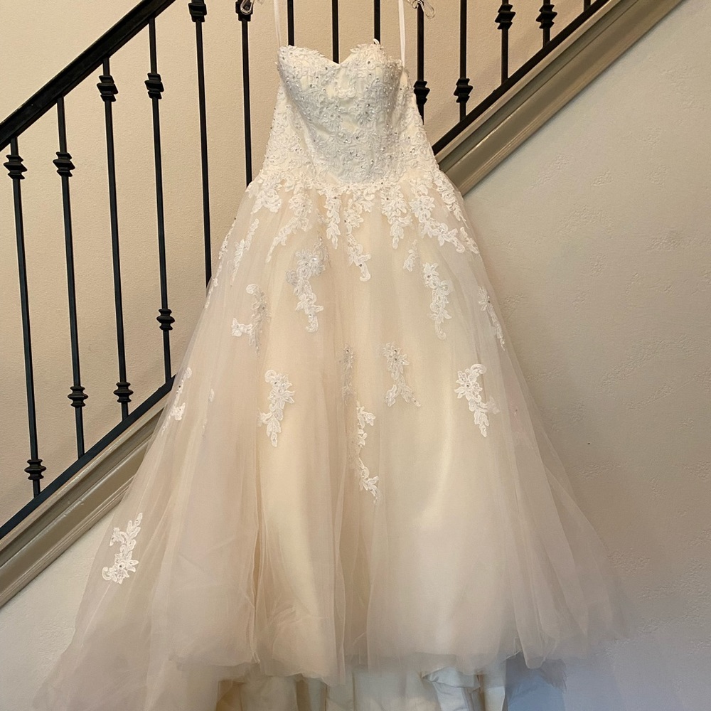 Wedding Ball Gown Dress Sample Size 12 NEW Cream Underlay Lace Beading Ivory